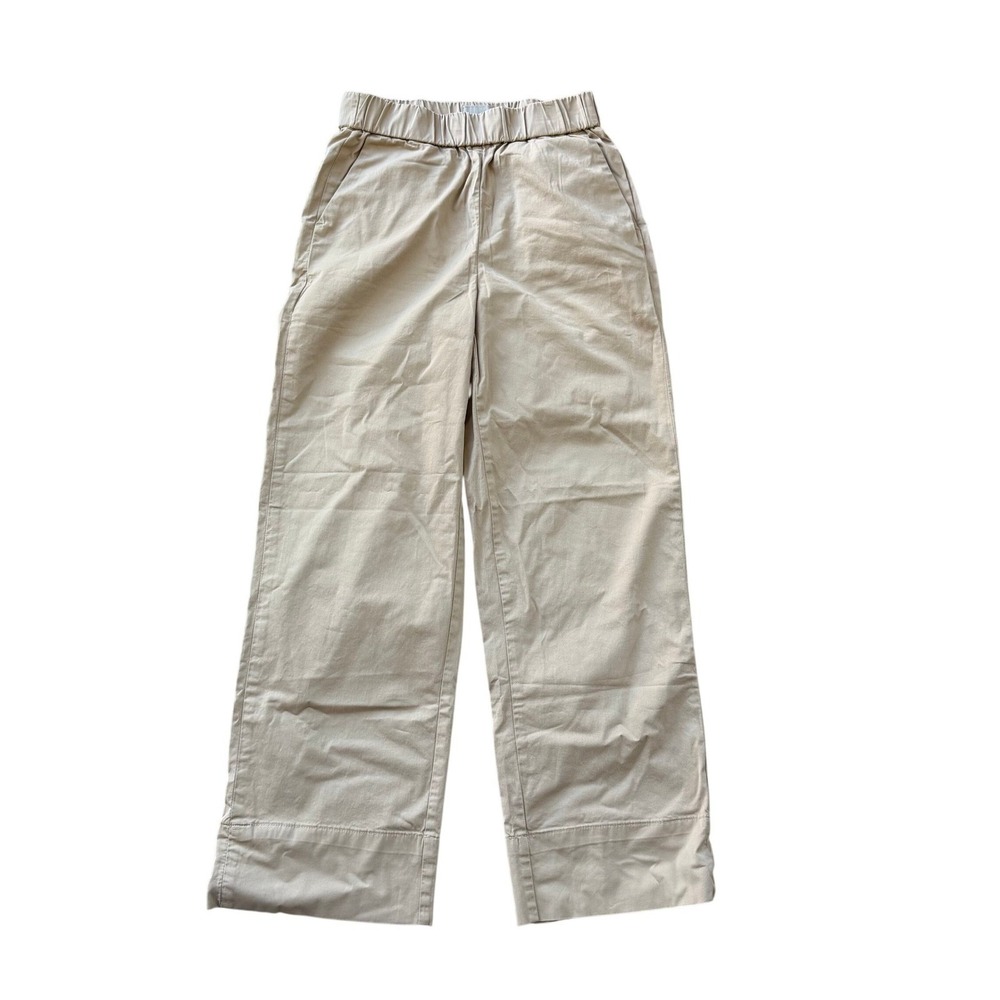 Everlane Easy Pant Khaki Tan High Rise Elastic Waist Straight Leg Cotton Size 4